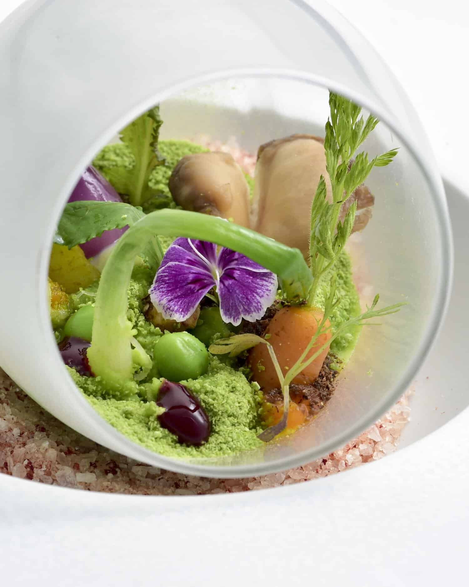 Gourmet dish with a creative presentation at A Escola by The Artist, The Editory Artist in Baixa, Porto.